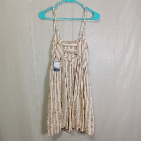 LUCKY Brand Striped Mini Prep Dress Tan White Adjustable Straps  Size S - Picture 8 of 14